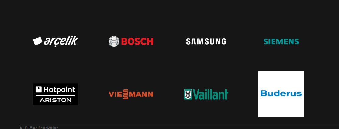 Arçelik, Bosch, Samsung, Siemens, Hotpoint Ariston, Viessmann, Vaillant ve Buderus marka logoları